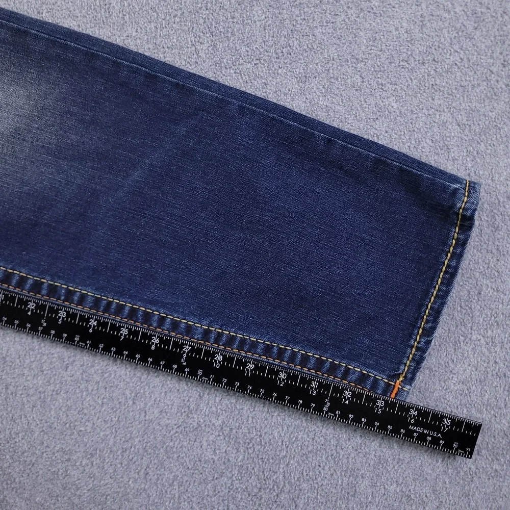 True Religion Jeans Mens 38x34 Geno Relaxed Slim Rope Stitch Blue Fade